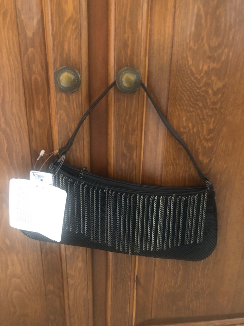 Whiting and Davis black gunmetal mesh with chain detail evening handbag NWT
